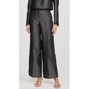 RANGEL SARI Metallic Denim Wide Leg High Waist Black Silver Statement Size 26